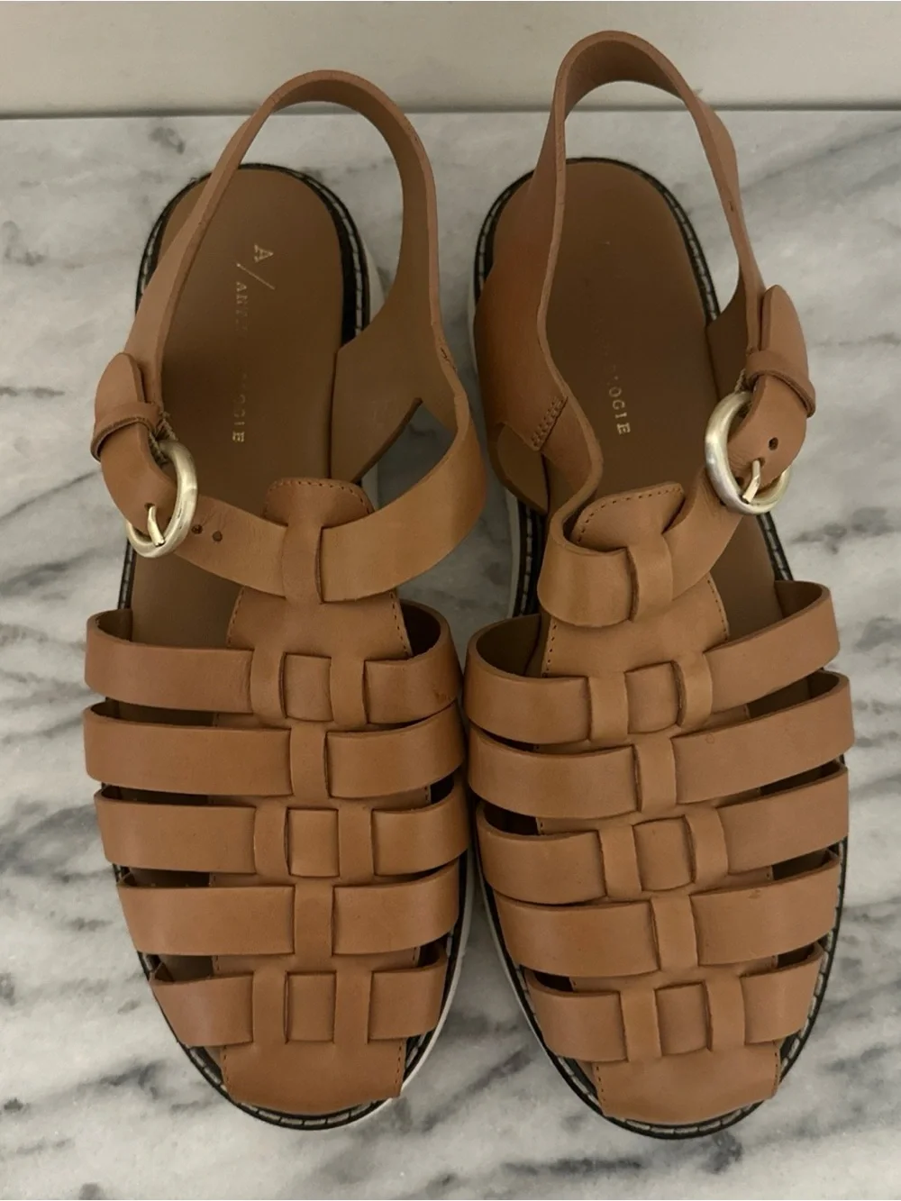 Anthropologie Women's Tan Leather Slingback Fisherman Sandals Sz 41